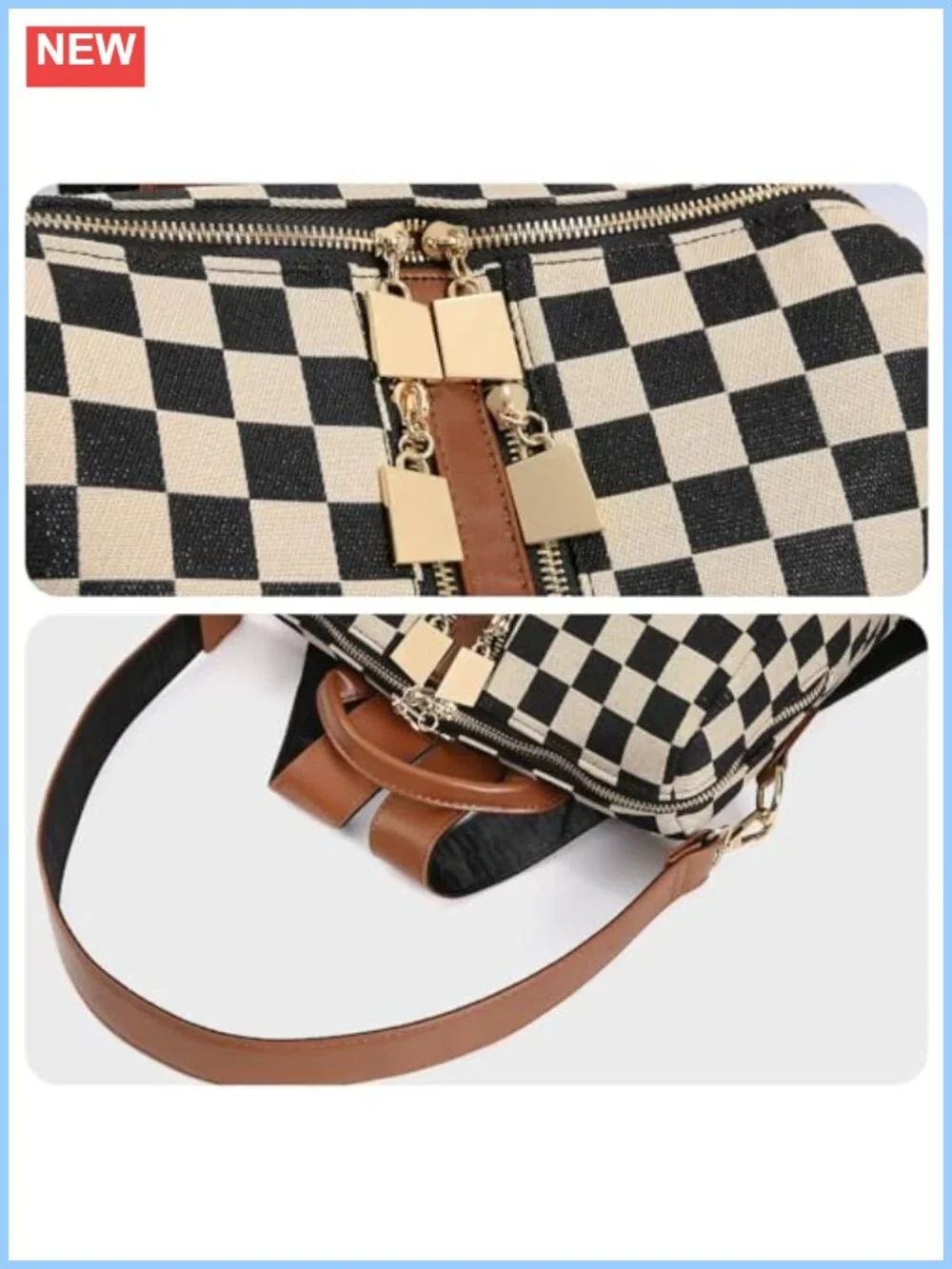 Checkered Backpack Purse for Women Plaid Canvas PU Leather Travel Daypack